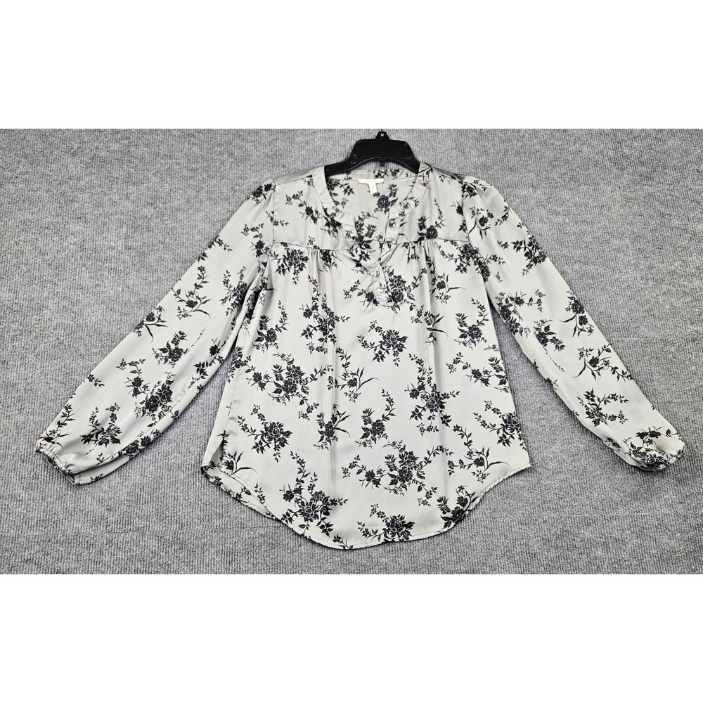 Maurices Womens Gray Black Floral Henley Blouse Long Sleeve Top Sm Whimsigoth
